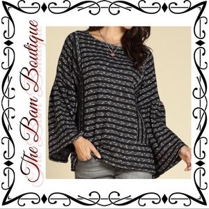 Plus Size Stripe Bell-Sleeve Tunic